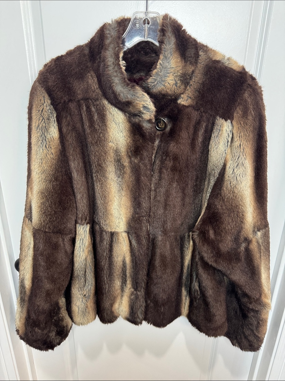 Tissavel of France Brown & Beige Faux Fur Pea Coat